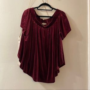 Red velour off the shoulder top